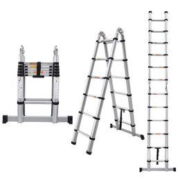 2v1 Teleskopické štafle / žebřík s kloubem - 3,8m, hliník