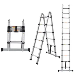 2v1 Teleskopické štafle / žebřík s kloubem - 3,8m, hliník
