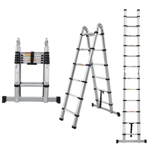 2v1 Teleskopické štafle / žebřík s kloubem - 3,8m, hliník