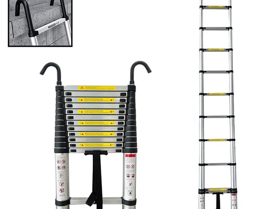 Teleskopický žebřík s háky - 5m, hliníkový