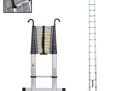 Teleskopický žebřík s háky - 7m, hliníkový