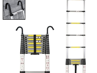 Teleskopický žebřík s háky - 3,2m, hliníkový