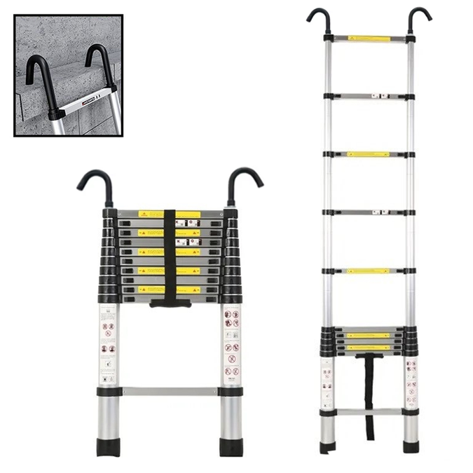 Teleskopický žebřík s háky - 3,2m, hliníkový