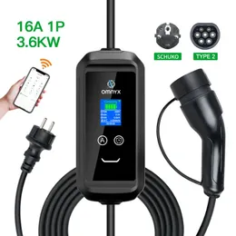 Cestovní nabíjecí stanice pro elektromobily do běžné zásuvky - 3,6 KW, Type 2, Bluetooth, WiFi, 5m, mobilní aplikace