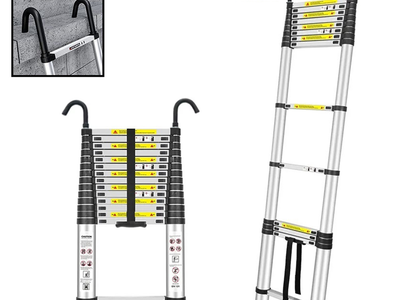 Teleskopický žebřík s háky - 4,4m, hliníkový