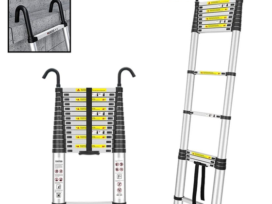 Teleskopický žebřík s háky - 4,4m, hliníkový