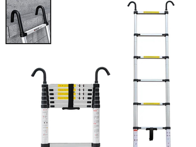 Teleskopický žebřík s háky - 2m, hliníkový