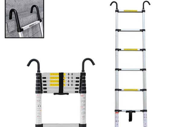 Teleskopický žebřík s háky - 2m, hliníkový